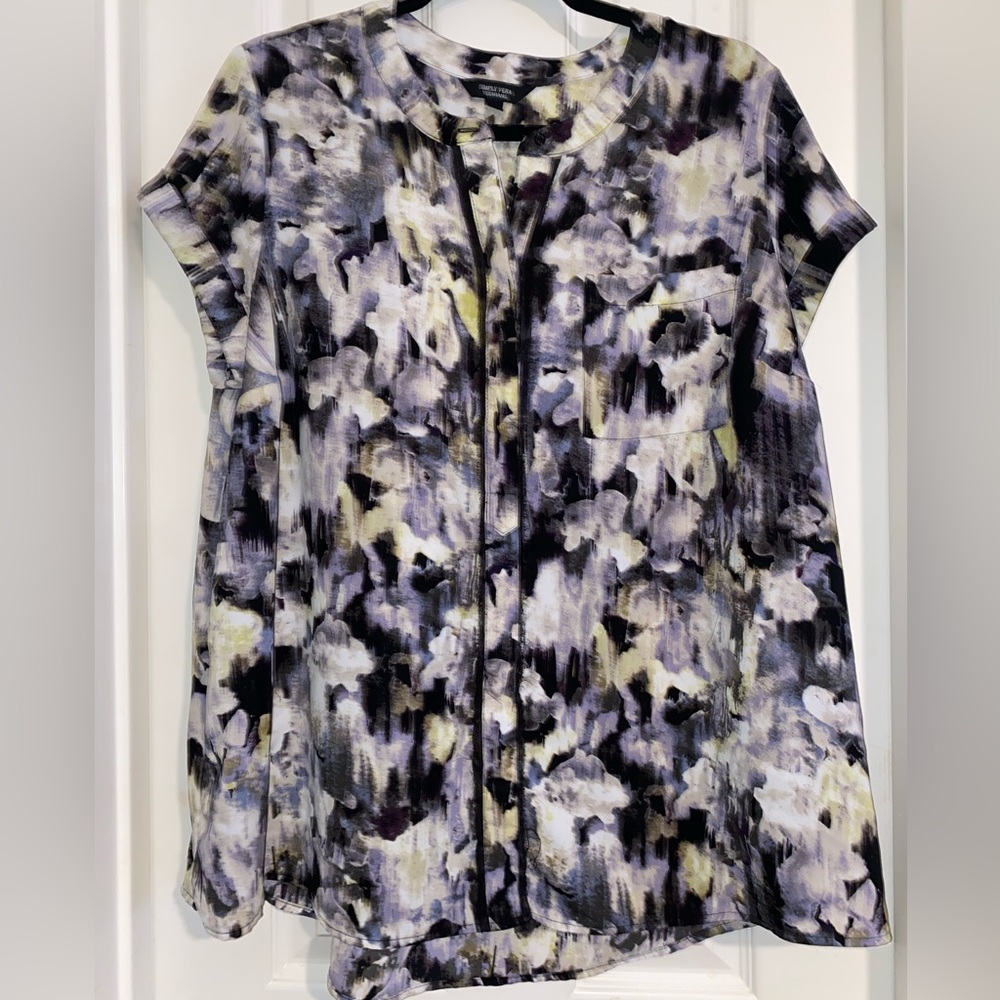 Simply Vera Vera Wang Black White Purple Blouse